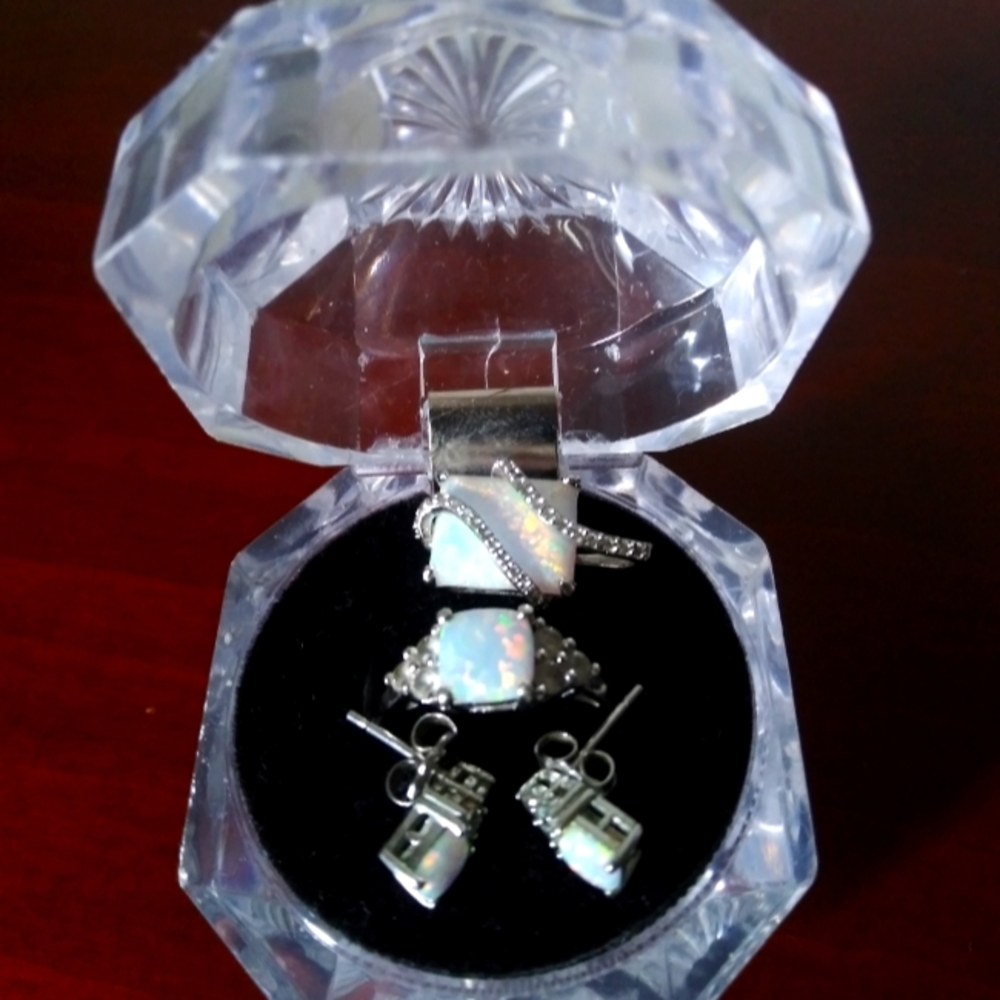 Lab created Opal Pendant, Ring, and Earrings
